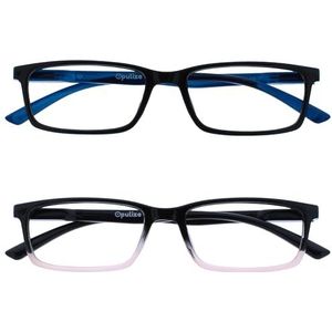 OPULIZE See 2 Stuks Blauw Licht Blokkeert Leesbril Zwart Roze Computer Gamen Ontspiegeld Mannen Vrouwen BB9-14 +2,00