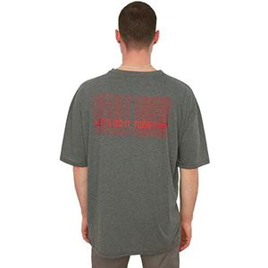 Trendyol Heren antraciet mannen oversized ronde kraag korte mouwen print T-shirt antraciet medium