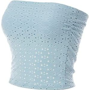 MixMatchy Dames Casual Basic Ingebouwde Katoenen Plank BH Ruches Side Oogje Kant Tube Top, Dusty Blauw, S