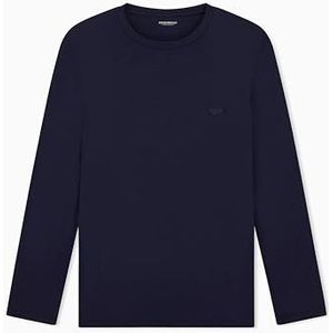 EMPORIO ARMANI MAN'S TECH WOL T-SHIRT MET LANGE MOUWEN MET RONDE HALS BLAUW L REGELMATIGE FIT, Armani Blauw, L