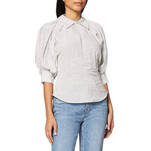 IPEKYOL Womens Baloon Sleeve Line Pattern Shirt, Off White, 36