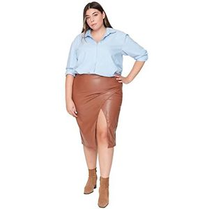 TRENDYOL Vrouw grote maten midi potloodrok potloodrok geweven stof plus-size rok, bruin, 52/Grote Maten