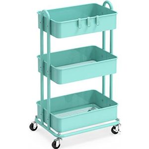 Simple Houseware Krachtige trolley met 3 niveaus van metaal, turquoise