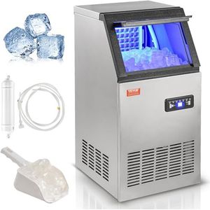 VEVOR Commerciële ijsblokjesmachine ijsmachine 45 kg/24 h, lichte ijsblokjesmachine 12,5 kg ijsopslagcapaciteit 45 st. ijsblokjes, roestvrij staal ijsblokjesmaker incl. waterfilter & ijsschep