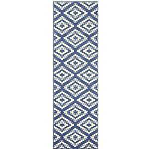 Hanse Home Laagpolig velours loper Nordic blauw crème, 80x500 cm