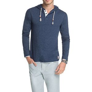 edc by ESPRIT Heren shirt met lange mouwen en capuchon - slim fit, blauw (Indigo Blue 498), XXL