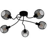 Eglo Plafondlamp Wrington 1, 5-lamps, vintage, industrieel, retro, woonkamerlamp van staal in zwart, keukenlamp, hallamp, plafondlamp met E14-fitting