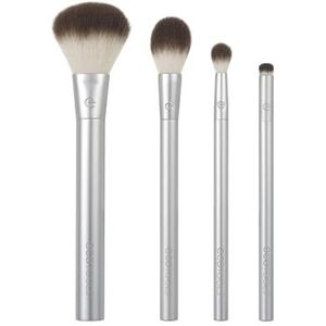 EcoTools Edele metalen wang & oog hoogtepunt make-up borstel kit, voor oogschaduw, blush en poeder producten, milieuvriendelijk, wreedheidsvrije gezichtsborstels, gerecycled aluminium, chroom