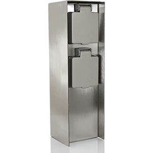 BOLD 19004 Orio buitencontactdoos tuin (buitenstopcontact waterdicht) met 2-voudige stekker in roestvrij staal (IP44OutdoorEnergy-Pillar | tot 3680 Watt | hoekig | 23x7x7cm | EasyMounting)