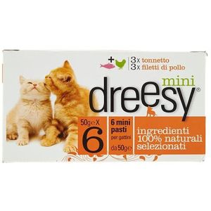 Adoc Dreesy by ADOC Natvoer voor katten, katten, katten, tonijn en kipfilets, 8 dozen met 6 blikjes van 50 g, 2400 g