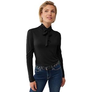 Mexx Dames Lange Mouw Bowtie Turtle Neck T-Shirt, Zwart, L