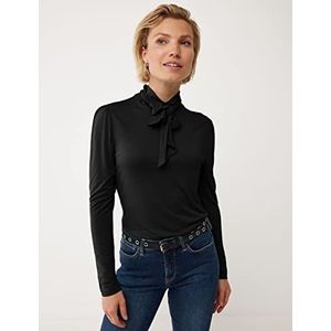 Mexx Dames Long Sleeve Bowtie Turtle Neck T-Shirt, Zwart, XS