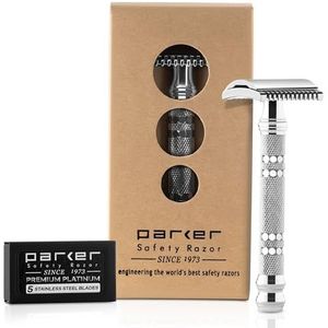 Parker Safety Razor Parker 24C Driedelige open kam met dubbele rand, veiligheidsscheermes en 5 premium scheermesjes met dubbele rand