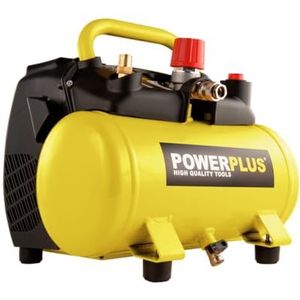 Powerplus POWX1721 Luchtdrukcompressor, olievrij, met tank van 6 liter, luchtcompressor met perslucht als luchtpomp voor fiets, compressor met 1100 W en 8 bar