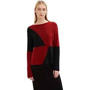 TOM TAILOR Dames Gebreide trui met kleurenblokkering 1034464, 30953 - Maroon Black Color Block, L