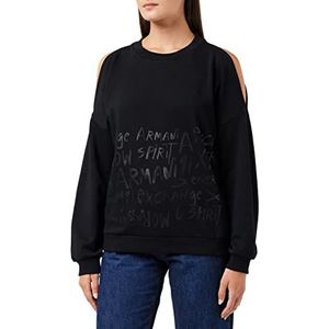 Armani Exchange Dames lange mouwen, onbedekte schouders, print op de voorkant, achterkant logo-sweater, zwart, klein