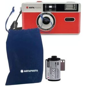 AgfaPhoto Analoge 35mm kleine beeldfilm fotocamera rood in de set: zwart/wit foto's film + batterij