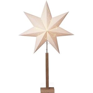 EGLO Tafellamp met kerstster, decoratieve ster, verlicht van papier met houten sokkel, 3D-raamverlichting, staand in wit met kabel, E14