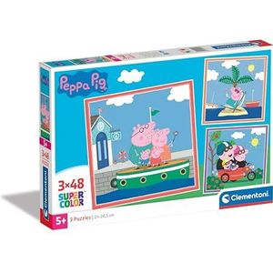 Clementoni - 25293 - Supercolor Puzzel - Peppa Pig - 3x48 Stukjes, Kinderpuzzels, 5-7 Jaar, Gemaakt in Italië