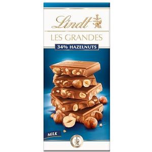 Lindt LES GRANDES Melk Hazelnoot chocoladereep 150 gram | Dikke melkchocolade met hele stukken hazelnoot