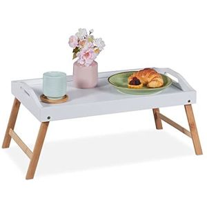 Relaxdays bedtafel inklapbaar - schoottafel wit - tafeltje voor op bed - ontbijt dienblad