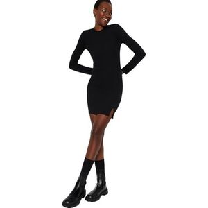 Trendyol Rechte mini-jurk met lange mouwen voor dames, casual, slanke jurk, zwart, L
