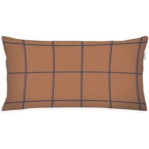 TOM TAILOR flanellen kussensloop 40 x 80 cm, 100% katoen/flanel met omkeerbaar motief en gekleurde ritssluiting, grote check, blauw, bruin (Dark Navy & Rusty Red)