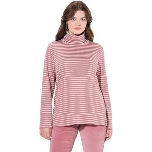 Ulla Popken Dames grote maten grote maten plus size shirt, geribbeld, slim, rolkraag, lange mouwen, biologisch katoen, Oudroze, 42-44