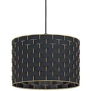 EGLO Hanglamp Manizales, 1-lichts textiel pendellamp, eettafellamp van stof in zwart en metaal in messing, lamp hangend voor woonkamer, E27 fitting, Ø 38 cm