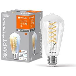 LEDVANCE SMART+ WIFI LED lamp, wit glas, 8W, 806lm, Edison vorm met 64mm diameter & E27 voet, verstelbaar wit licht (2700-6500K), dimbaar, app of spraakbediening, 15.000 uur levensduur, pak van 4