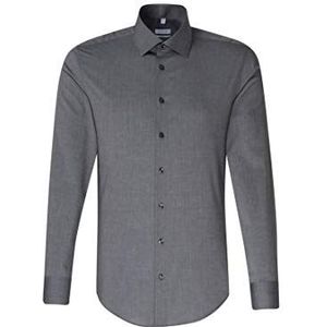 Seidensticker Business Slim Fit Herenoverhemd met kent-kraag, strijkvrij, lang, Zakelijk overhemd, Grau (Dunkelgrau 37)