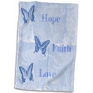 3dRose"" Geïnspireerd Blauwe Vlinders Hoop, Geloof en Liefde Handdoek, Wit, 15 x 22-Inch