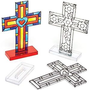 Baker Ross Suncatcher Kruis voor kinderen om neer te zetten voor Pasen (4 stuks), 10 cm