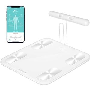 Intelligente badkamerweegschaal met 8 elektroden, precisieweegschaal bio-impedantie, digitale badkamerweegschaal, 18 essentiële metingen, voor Android en iOS