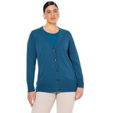 Ulla Popken - Gebreid Vest - Blauw - V-hals - Lange Mouw