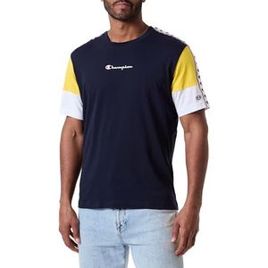 Champion Legacy Retro Sport Tape S/S Crewneck T-shirt, marineblauw/wit/geel, S heren SS24, marineblauw/wit/geel, S