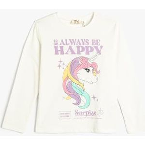Koton Girls's Unicorn Long Sleeves Crew Neck Cotton T-shirt, ecru(010), 7-8 Jaar