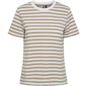 PIECES Pcria Ss Tee Stripes Noos Bc T-shirt voor dames, Zilveren Mink/Stripes: helder wit, XL