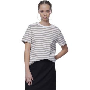 PIECES Pcria Ss Tee Stripes Noos Bc T-shirt voor dames, Zilveren Mink/Stripes: helder wit, L