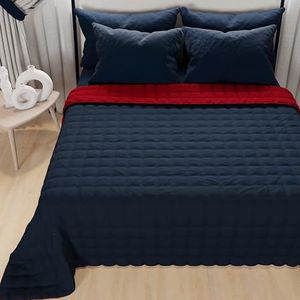 PETTI Artigiani Italiani - Quilt voor tweepersoonsbed, licht dekbed, dubbelzijdig, gewatteerd sprei, licht zomerdekbed, bordeauxblauw