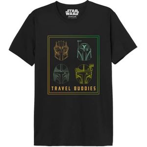 Star Wars Mandalorian - Warriors Travel Buddies Mandalorian MESWMANTS205 T-shirt voor heren, zwart, maat L, Zwart, L