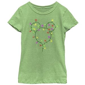 Disney Mickey Classic Christmas Lights Logo Fill Girls T-shirt, Green Apple, X-Small, apple green, XS
