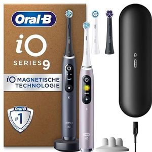 Oral-B iO9 Duo pack Zwarte/Roze Elektrische 2 Tandenborstels, 4 Opzetborstels, 1 Oplaadreisetui,1 Opzetborstel houder