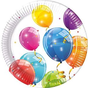 Procos 91943 - borden, sparkling ballonnen, 23 cm, 8 stuks, servies, zonder plastic, verjaardag, themafeest