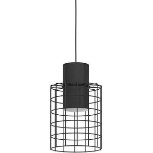 EGLO Hanglamp Milligan, 1-lichts pendellamp industrieel, eettafellamp van metaal in het zwart, wit, lamp hangend voor woonkamer, E27 fitting, Ø 20 cm