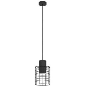 EGLO Hanglamp Milligan, 1-lichts pendellamp industrieel, eettafellamp van metaal in het zwart, wit, lamp hangend voor woonkamer, E27 fitting, Ø 20 cm