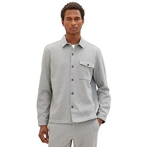 TOM TAILOR Heren jersey overshirt hemd van piqué met stretch, 12035-Grey Heather Melange, 3XL