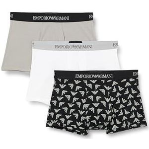 EMPORIO ARMANI Heren Trunks (Pack van 3), Wit/Gedrukt Zwart/Steen, L