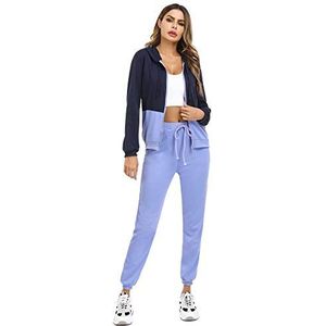 Irevial Vrouwen Casual Loungewear Lange Mouw Sweatshirt Hoodies Broek Trainingspakken Jogging Sportkleding Outfits Set, Blauw & nary Blauw, L