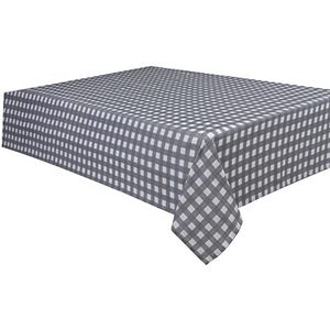 Sleepdown Gingham bedrukte decoratieve 100% katoenen halve Panama tafelkleed voor eettafel - duurzame vlekbestendige tafelhoes - grijs - 137cm x 178cm